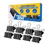TB1 Products 19mm Black Binder Clips, 200 Pack Small Foldback/Bulldog Clips - Metal Paper Clips for Filing, Document Organisation, Office, School & Home Multi-Purpose Clips & Clamps