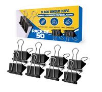 TB1 Products 19mm Black Binder Clips, 50 Pack Small Foldback/Bulldog Clips - Metal Paper Clips for Filing, Document Organisation, Office, School & Home Multi-Purpose Clips & Clamps