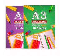TB1 Products 2-Pack A3 Sketch Book for Kids - 30 Sheets Per Book | Drawing Pad with 80 GSM Plain Paper | Kids Sketchpad for Colouring, Doodling & Art | Easy Tear-Off Art Pad for Children
