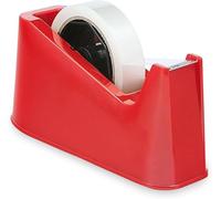 TB1 Products 2-Pack Desk Tape Dispenser Red with 2 Clear Cellotape Rolls & Extra Spindles - Weighted Non-Slip Base, Sharp Cutting Blade, One-Hand Use for Office, Home & School