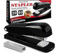 TB1 Products Black Office Stapler with 5000 Staples Included - 20 Sheet Capacity Compact Desktop Stapler - Small Manual Stapler for Home Office School Stationery - Uses 26/6 Staples