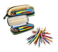 TB1 Products Clear Pencil Case with Mesh Pocket - Beige & Green Aesthetic Multi-Compartment Stationery Organizer for School, Office & College - Large Capacity Pencil Pouch for Boys Girls Teens