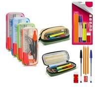 TB1 Products Pencil Case with Geometry & Stationery Set 8 Pieces - Clear School Pencil Case with Maths Tools, Ruler, Protractor, Compass, Eraser & Sharpener for Students