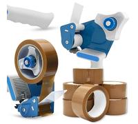 TB1 Tape Gun Dispenser with 6 Rolls Brown Packing Tape (48mm x 66m) - Heavy Duty Parcel Tape Dispenser for Shipping, Moving & Storage Boxes | Strong Adhesive, Smooth Application & Easy Cutting