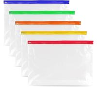TB1Product 25-Pack A4 Zipped Wallets | Zip Plastic Wallets A4 with Metal Zipper | Colourful Transparent Zip Pouches for School, Office, Travel & Art | Plastic Zip Lock Bag Document Holders