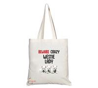 TB203 Beware Crazy Westie Lady Novelty Present Gift Printed Eco-Friendly Stylish Long Handled Tote Shoulder Bag