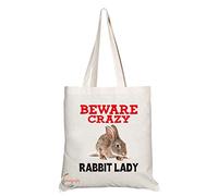 TB385 Beware Crazy Rabbit Lady Novelty Present Gift Printed Eco-Friendly Stylish Long Handled Tote Shoulder Bag