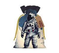 TBABMDPDM Astronaut on The Moon Print Christmas Gifts Bags,Burlap Bags with Drawstring Assorted Sizes for Party Favors