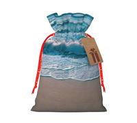 TBABMDPDM Beach Clear Sea Sand Print Christmas Gifts Bags,Burlap Bags with Drawstring Assorted Sizes for Party Favors