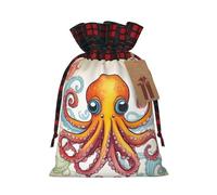TBABMDPDM Color octopus Print Christmas Santa Sack,linen Gift Bag with Drawstring,for Xmas Party Package Storage