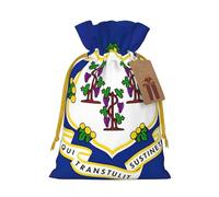 TBABMDPDM Connecticut State Flag Print Christmas Gifts Bags,Burlap Bags with Drawstring Assorted Sizes for Party Favors