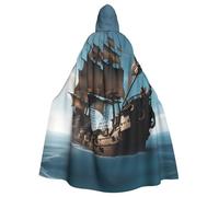 TBABMDPDM Cool Pirate Ship Print Halloween Hooded Cloak For Men Women Robe Cape Medieval Cosplay Witch Costumes