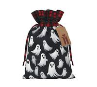 TBABMDPDM Cute White Ghost Halloween Pattern 1 Print Christmas Santa Sack,linen Gift Bag with Drawstring,for Xmas Party Package Storage