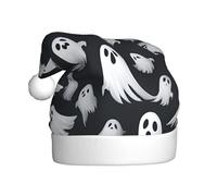 TBABMDPDM Cute White Ghost Halloween Pattern 1 Print Santa Hat Adult Christmas Hats Santa Claus Hat for Women Men Xmas Holiday Party