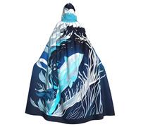TBABMDPDM Deep Blue Animal Whale Print Halloween Hooded Cloak For Men Women Robe Cape Medieval Cosplay Witch Costumes