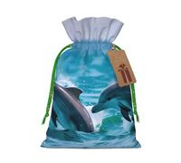 TBABMDPDM Dolphins in the sea Print Christmas Gifts Bags,Burlap Bags with Drawstring Assorted Sizes for Party Favors