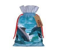 TBABMDPDM Dolphins in the sea Print Christmas Gifts Bags,Burlap Bags with Drawstring Assorted Sizes for Party Favors