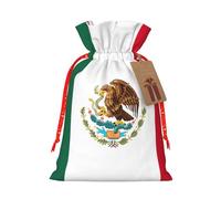 TBABMDPDM Flag of Mexico Print Christmas Gifts Bags,Burlap Bags with Drawstring Assorted Sizes for Party Favors