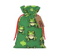 TBABMDPDM Funny Green Frogs Print Christmas Gifts Bags,Burlap Bags with Drawstring Assorted Sizes for Party Favors