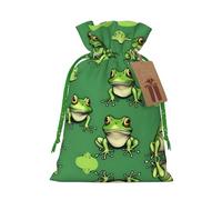 TBABMDPDM Funny Green Frogs Print Christmas Gifts Bags,Burlap Bags with Drawstring Assorted Sizes for Party Favors