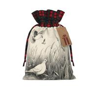TBABMDPDM Grass and dove Print Christmas Santa Sack,linen Gift Bag with Drawstring,for Xmas Party Package Storage