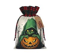 TBABMDPDM Green Ghost Horror Halloween Pumpkin 1 Print Christmas Santa Sack,linen Gift Bag with Drawstring,for Xmas Party Package Storage
