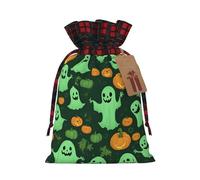 TBABMDPDM Green Ghost Horror Halloween Pumpkin 2 Print Christmas Santa Sack,linen Gift Bag with Drawstring,for Xmas Party Package Storage
