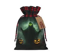 TBABMDPDM Green Ghost Horror Halloween Pumpkin Print Christmas Santa Sack,linen Gift Bag with Drawstring,for Xmas Party Package Storage