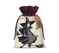 TBABMDPDM Halloween Witch Flying 1 Print Christmas Santa Sack,linen Gift Bag with Drawstring,for Xmas Party Package Storage