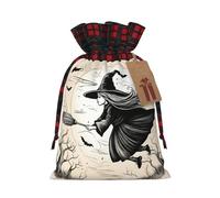TBABMDPDM Halloween Witch Flying Print Christmas Santa Sack,linen Gift Bag with Drawstring,for Xmas Party Package Storage