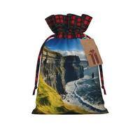 TBABMDPDM Ireland Outdoors County Clare The Cliffs Print Christmas Santa Sack,linen Gift Bag with Drawstring,for Xmas Party Package Storage