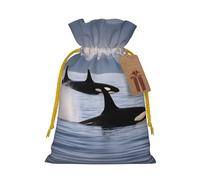 TBABMDPDM Killer Whales Swim Along Print Christmas Gifts Bags,Burlap Bags with Drawstring Assorted Sizes for Party Favors