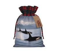 TBABMDPDM Killer Whales Swim Along Print Christmas Santa Sack,linen Gift Bag with Drawstring,for Xmas Party Package Storage