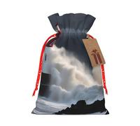 TBABMDPDM Lighthouse In Storm Print Christmas Gifts Bags,Burlap Bags with Drawstring Assorted Sizes for Party Favors