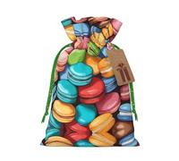 TBABMDPDM Macaron Biscuit Flavored Print Christmas Gifts Bags,Burlap Bags with Drawstring Assorted Sizes for Party Favors