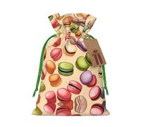 TBABMDPDM Macaron Biscuit Flavored Print Christmas Gifts Bags,Burlap Bags with Drawstring Assorted Sizes for Party Favors