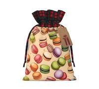 TBABMDPDM Macaron Biscuit Flavored Print Christmas Santa Sack,linen Gift Bag with Drawstring,for Xmas Party Package Storage