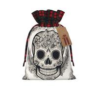 TBABMDPDM Mexican Skull Print Christmas Santa Sack,linen Gift Bag with Drawstring,for Xmas Party Package Storage