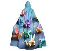 TBABMDPDM Origami Multicolor Papercraft Cranes Print Halloween Hooded Cloak For Men Women Robe Cape Medieval Cosplay Witch Costumes
