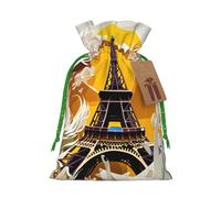 TBABMDPDM Paris Eiffel Tower Print Christmas Gifts Bags,Burlap Bags with Drawstring Assorted Sizes for Party Favors