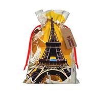 TBABMDPDM Paris Eiffel Tower Print Christmas Gifts Bags,Burlap Bags with Drawstring Assorted Sizes for Party Favors