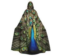 TBABMDPDM peacock feather Print Halloween Hooded Cloak For Men Women Robe Cape Medieval Cosplay Witch Costumes