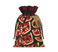 TBABMDPDM Pizza Pattern Print Christmas Santa Sack,linen Gift Bag with Drawstring,for Xmas Party Package Storage