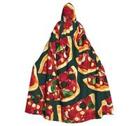 TBABMDPDM Pizza Pattern Print Halloween Hooded Cloak For Men Women Robe Cape Medieval Cosplay Witch Costumes