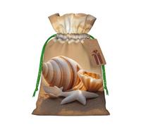 TBABMDPDM Seashell Landscape On The Beach Print Christmas Gifts Bags,Burlap Bags with Drawstring Assorted Sizes for Party Favors
