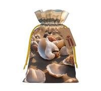 TBABMDPDM Seashell Landscape On The Beach Print Christmas Gifts Bags,Burlap Bags with Drawstring Assorted Sizes for Party Favors