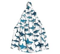 TBABMDPDM Shark Pattern with Various Gestures Print Halloween Hooded Cloak For Men Women Robe Cape Medieval Cosplay Witch Costumes