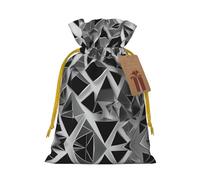 TBABMDPDM Silver Geometric Figure Print Christmas Gifts Bags,Burlap Bags with Drawstring Assorted Sizes for Party Favors