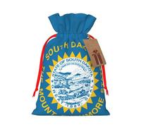 TBABMDPDM South Dakota Flag Print Christmas Gifts Bags,Burlap Bags with Drawstring Assorted Sizes for Party Favors