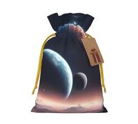 TBABMDPDM Space Planet Print Christmas Gifts Bags,Burlap Bags with Drawstring Assorted Sizes for Party Favors